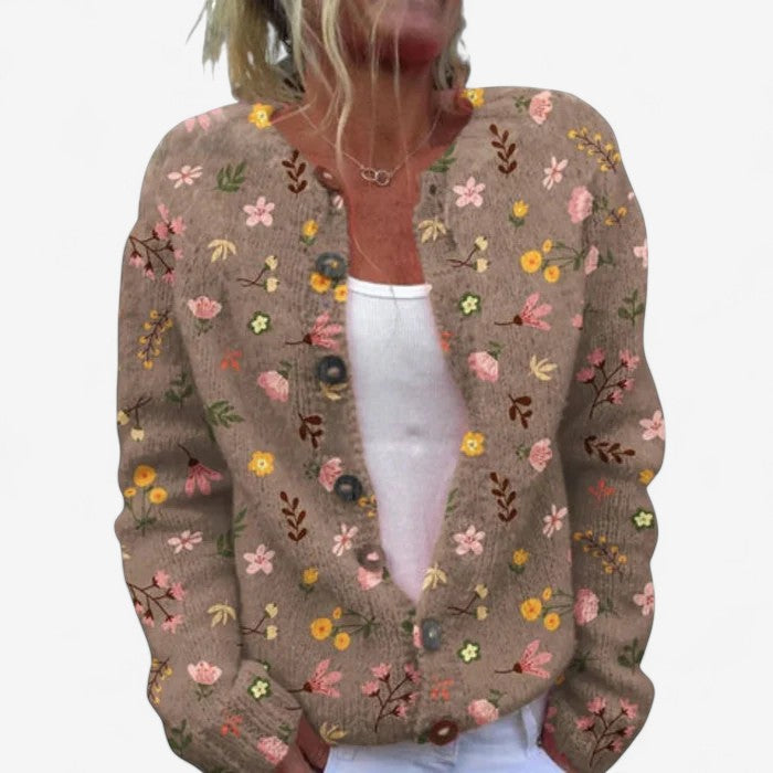 Cardigan Femme Imprimé Manches Longues Boutonné