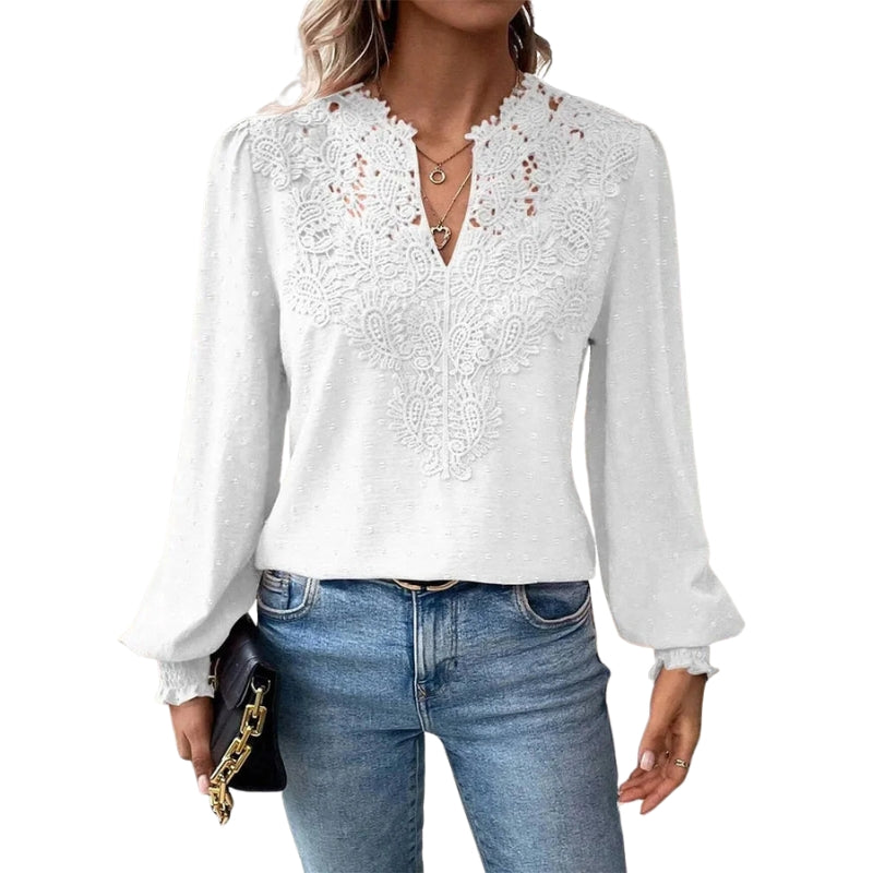 Blouse Élégante Manches Longues Dentelle Féminine