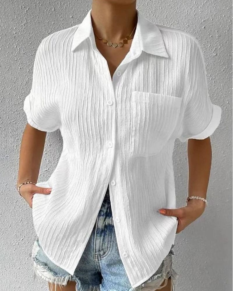 Chemise Femme Lin Élégant Manches Courtes - LuxeStyle