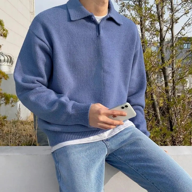 Pull Homme Élégant Tricoté – Col Rond et Fermeture Boutons