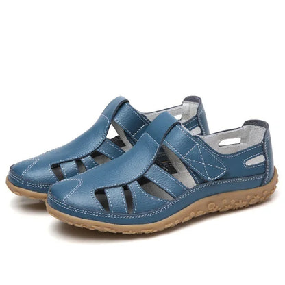 Sandales Femme Cuir Marine à Semelle Grip
