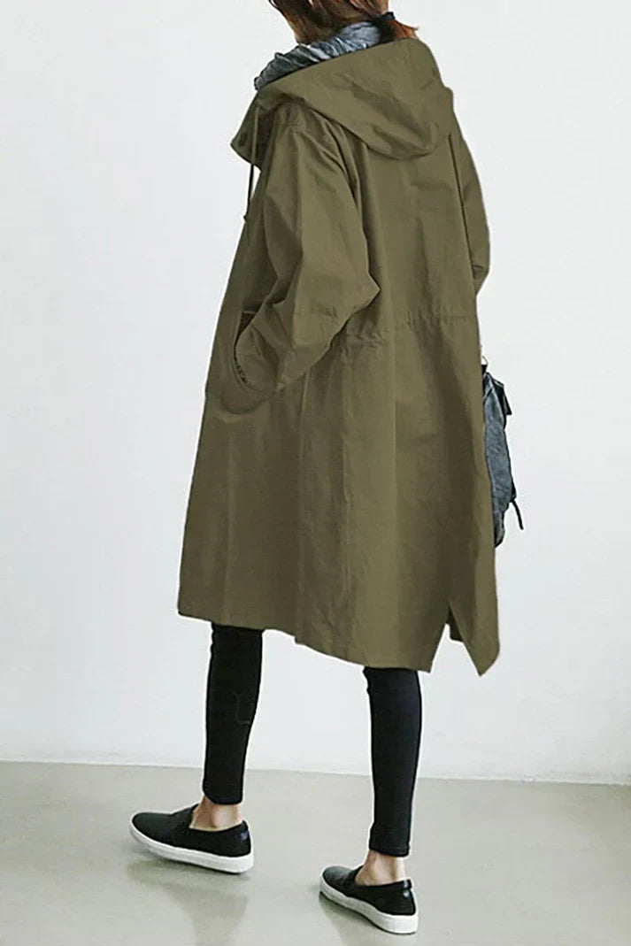 Imperméable Féminin Capuche Boutons pour Femme