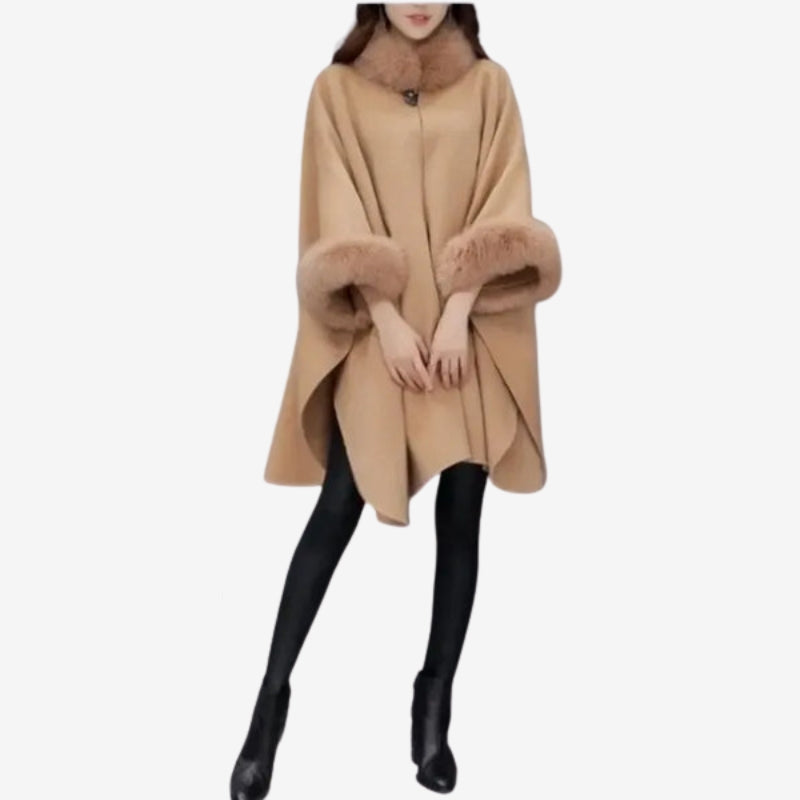 Veste capeline à manches larges avec col en fausse fourrure
