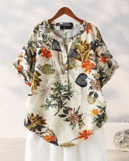 T-Shirt Élégant Floral - Chemisier Décontracté Femme en Coton