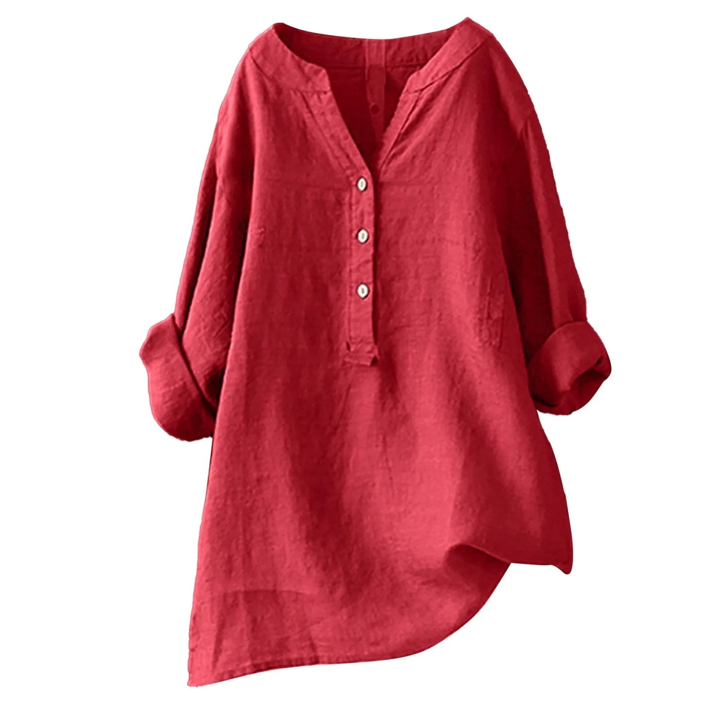 Blouse Femme Élégante - Tissu Doux et Aéré, Col Rouge Vibrant & Style Chic