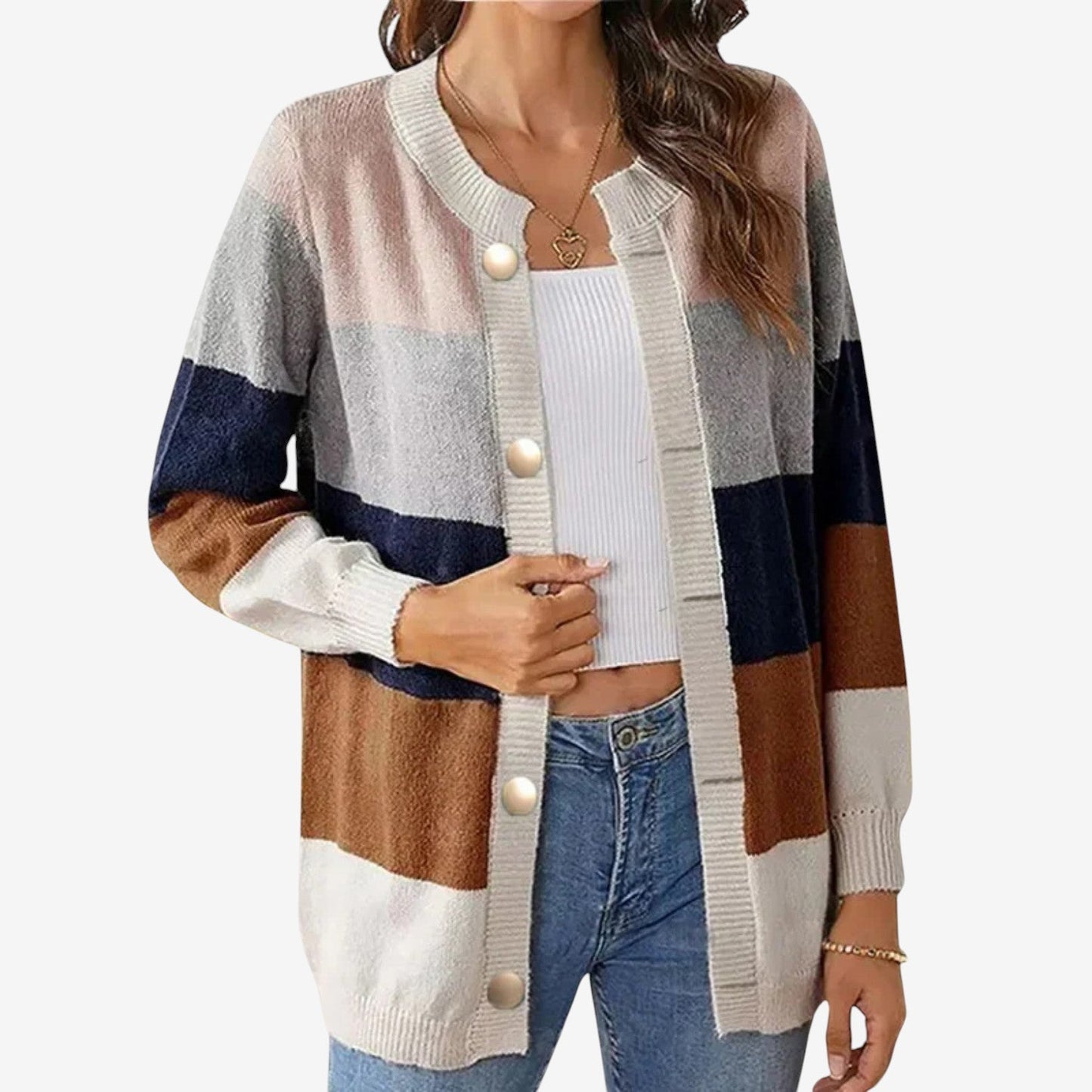 Cardigan Femme Imprimé Manches Longues Col Rond - LuxeStyle