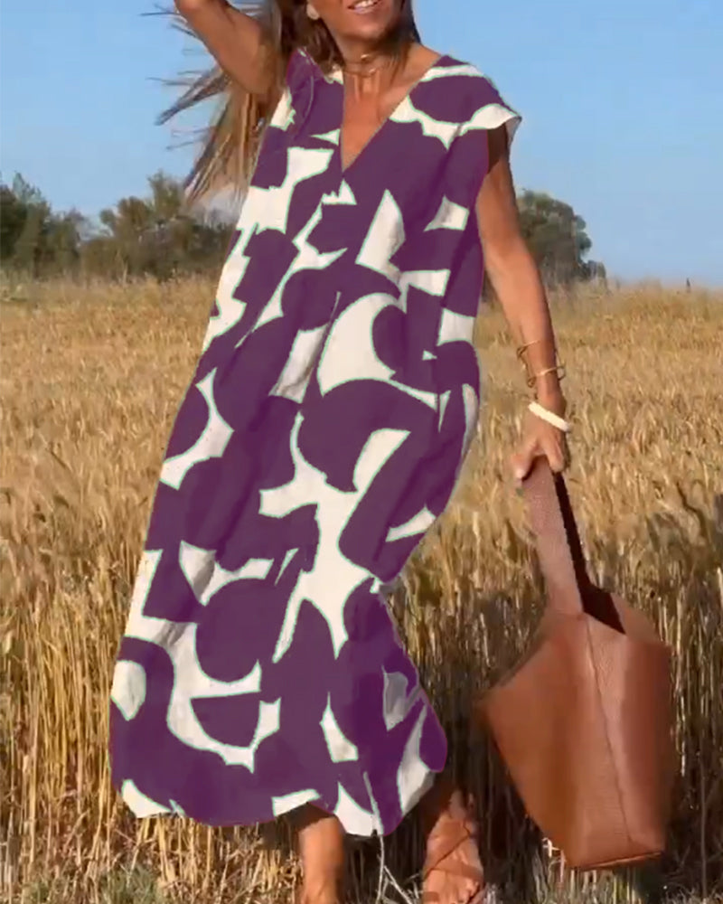 CamilleChic™ – Robe Femme Longue Élégante Col en V Tissu Doux et Respirant