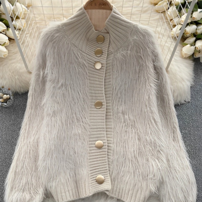 Cardigan Douillet en Maille avec Col Rib et Fermeture Boutons