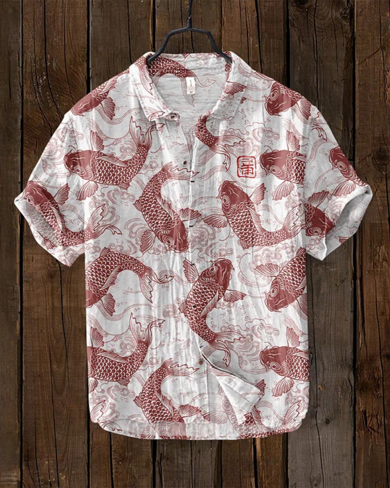 Chemise Homme Détente Manches Courtes Poissons Colorés