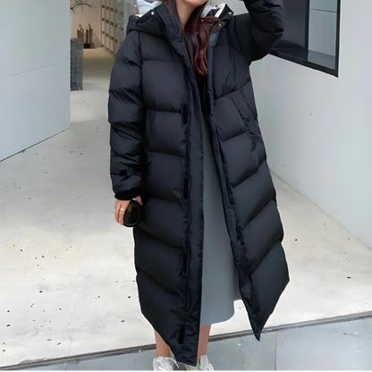 Manteau Hiver Femme Long Élégant Noir Blanc