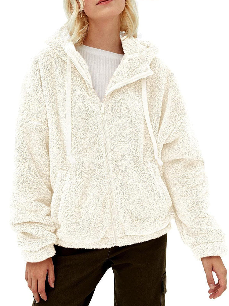 Blouson Polaire Brun Féminin Capuche