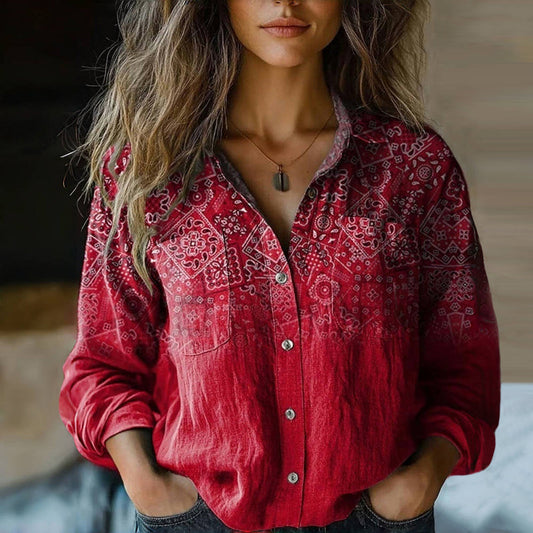 Blouse Féminine Bohème - Blouse Légère avec Imprimé Floral, Col V & Manches Courtes - LuxeStyle