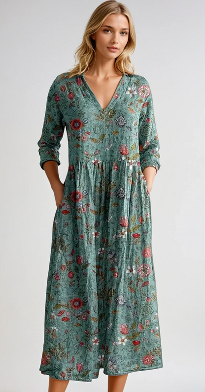 Robe femme fleurie élégante manches longues - LuxeStyle