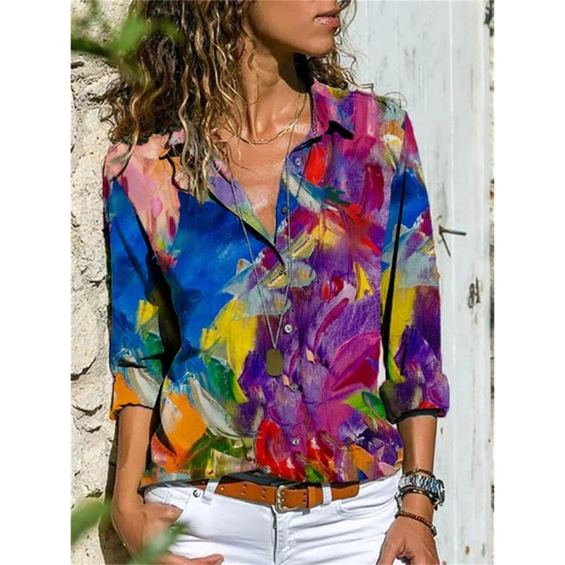 Chemise Féminine Manches Longues Imprimée Élégante - LuxeStyle