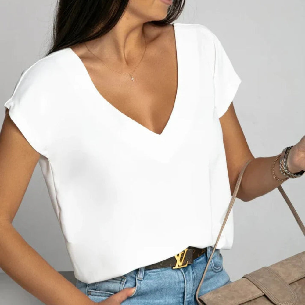 T-shirt Élégant Col V Détente Estivale