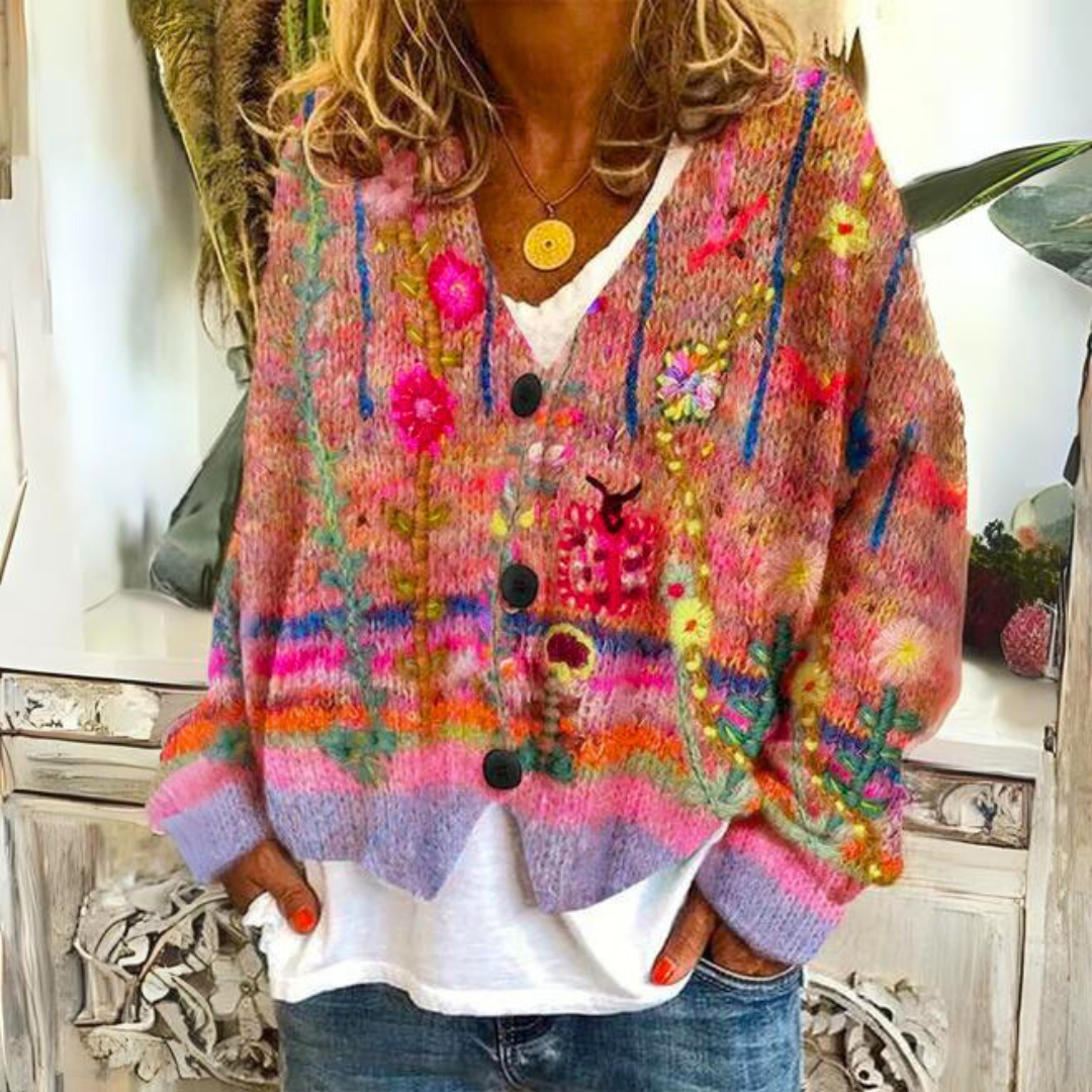 Cardigan Coloré Décontracté - Gilet Floral Élégant avec Manches Longues