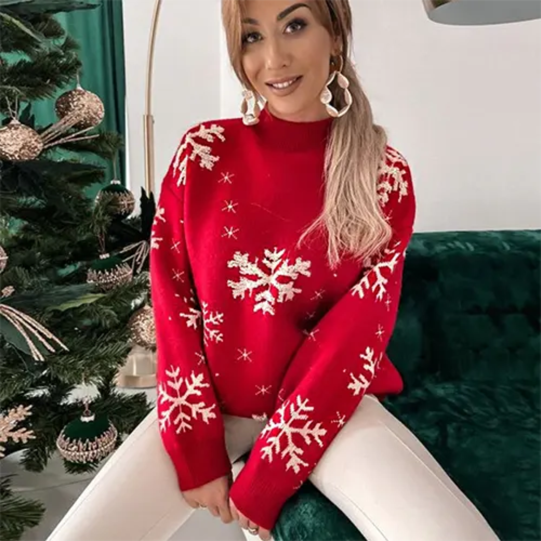 Pull Femme Hiver Festif Rouge