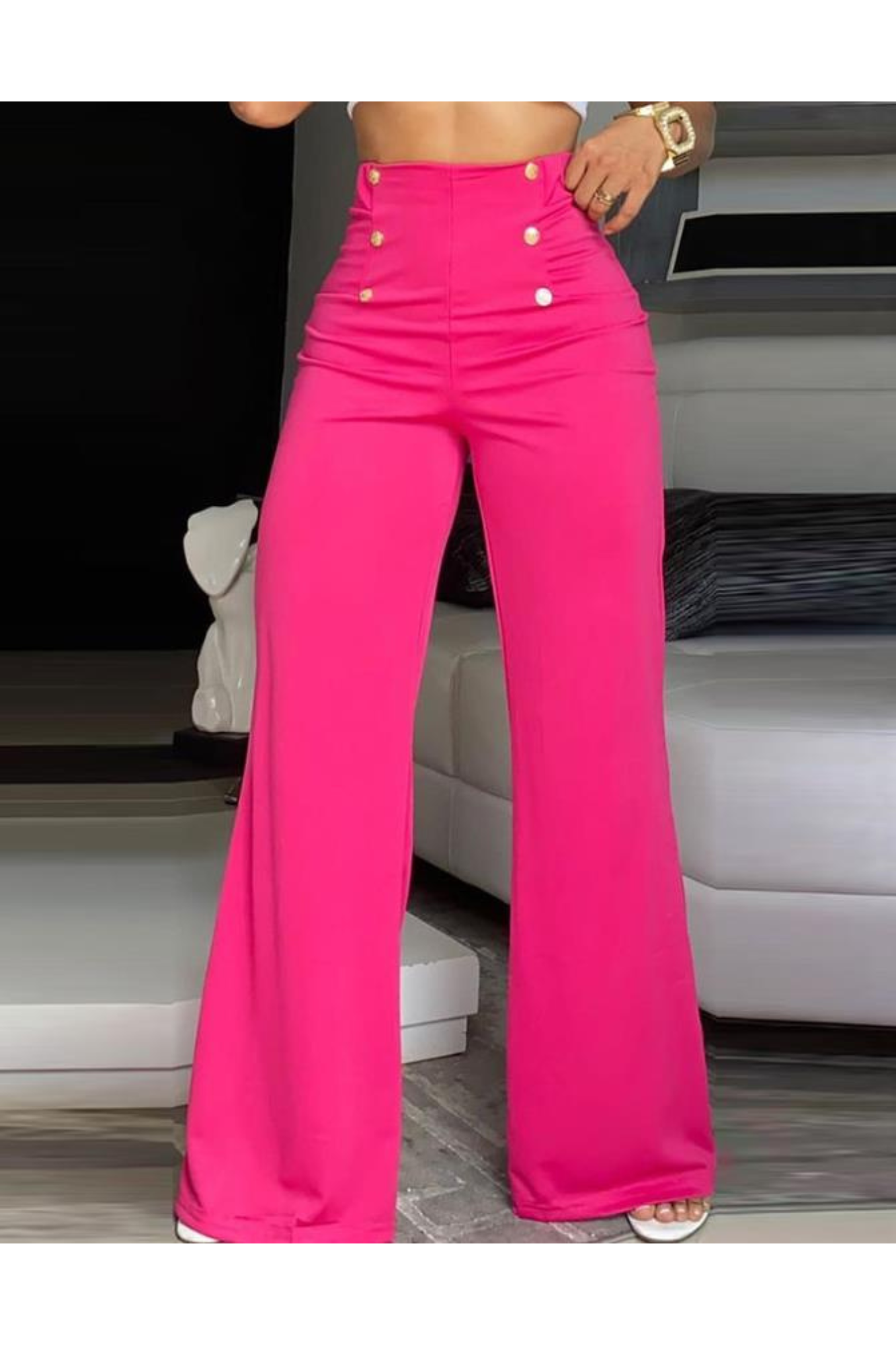 Pantalons Femmes Taille Élégante Jambes Élargies