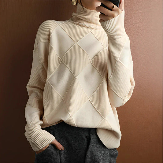Pull Femme en Maille Douce à Losanges Châtaigne - LuxeStyle