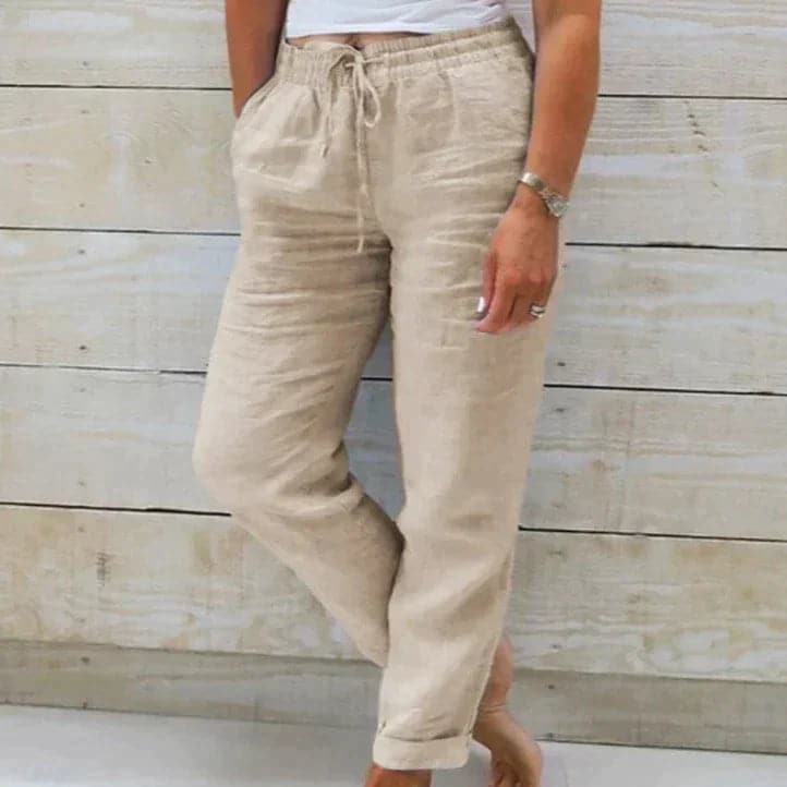 Pantalon Lin Élégant pour Femme Taille Haut