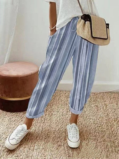Pantalon coloré décontracté femme coton rayures