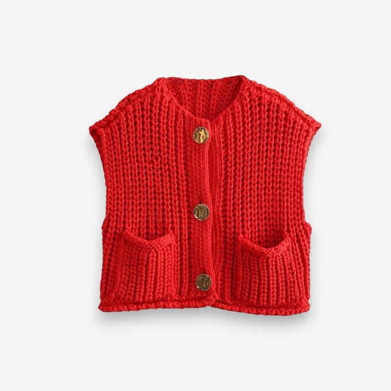 Gilet Femme Élégant Col V Boutonné
