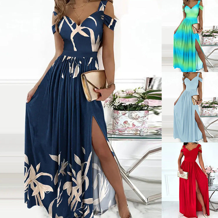 Robe de Soirée Féminine à Fleurs – Robe Longue Femme Épaules Décolletées - LuxeStyle