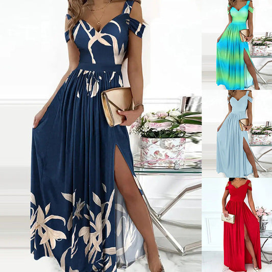 Robe de Soirée Féminine à Fleurs – Robe Longue Femme Épaules Décolletées - LuxeStyle