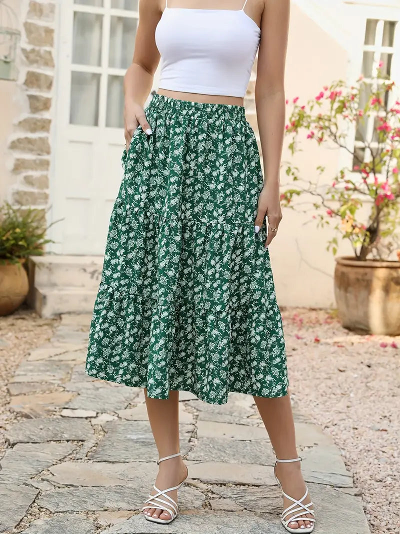 Jupe Florale Élégante pour Femme - Coupe Fluide avec Poches pour Été