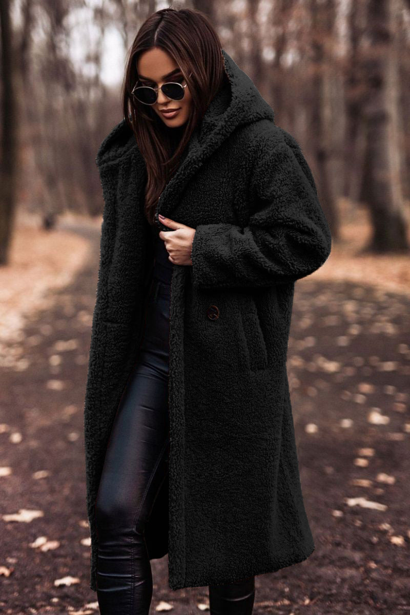 Manteau femme hiver faux cuir marron avec capuchon