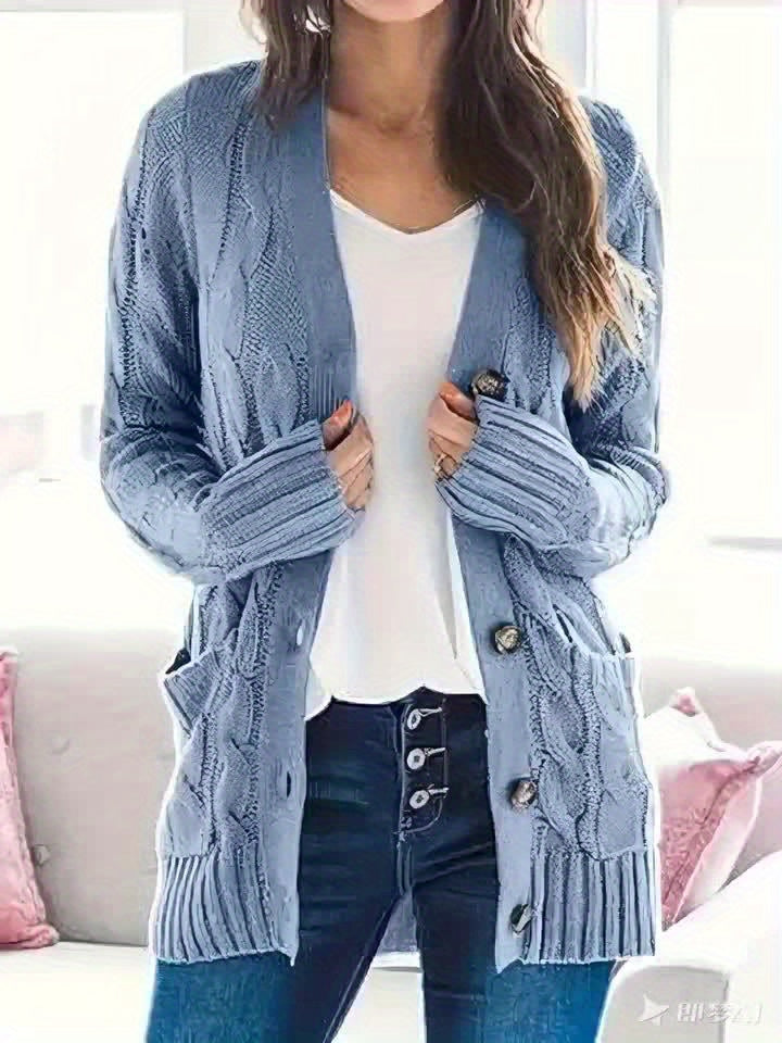Gilet Femme Élégant – Cardigan Douillet à Câble avec Fermeture et Coupe Tendance