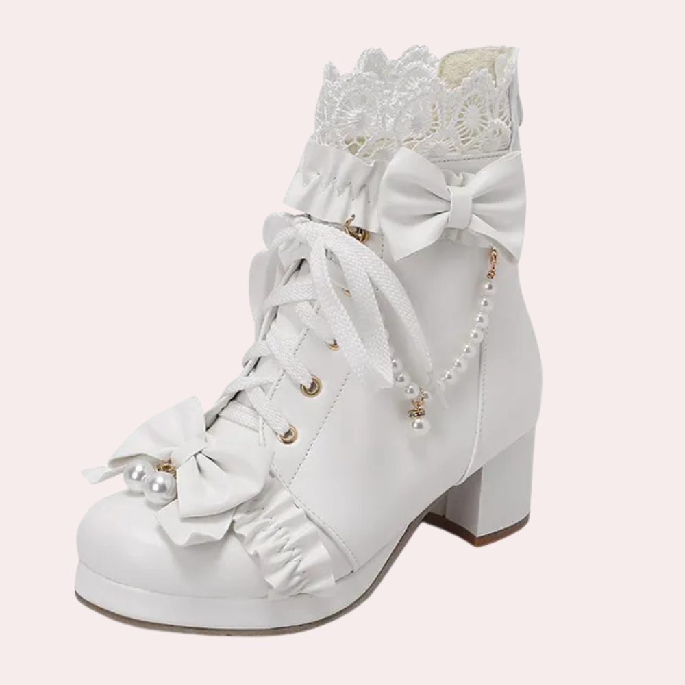 ANNALISA - Bottes Sophistiqué avec Nœud et Perles pour Femmes