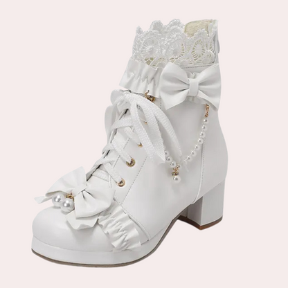 ANNALISA - Bottes Sophistiqué avec Nœud et Perles pour Femmes