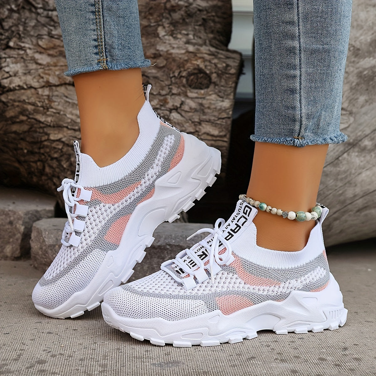 Baskets Femmes Blanc Gris Confortables