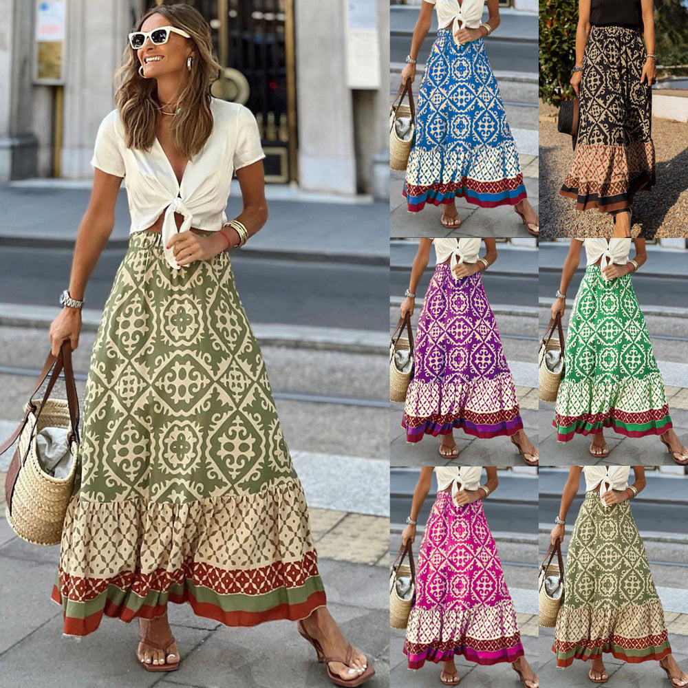 Jupe Élégante Femme – Jupe Longue Fluide avec Imprimé Géométrique - LuxeStyle