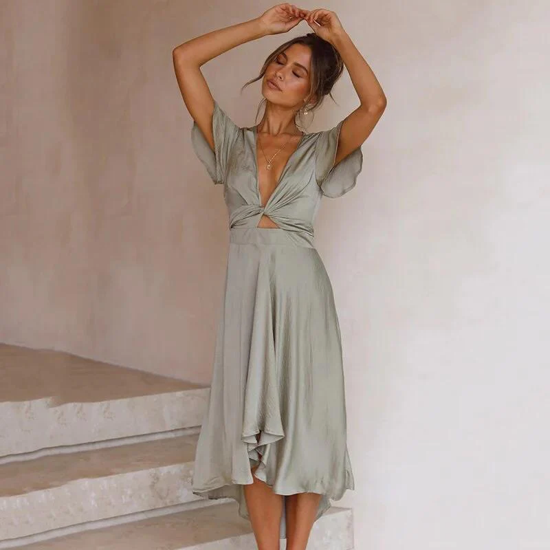 Robe de Soirée Élégante UniColorée Pour Femme