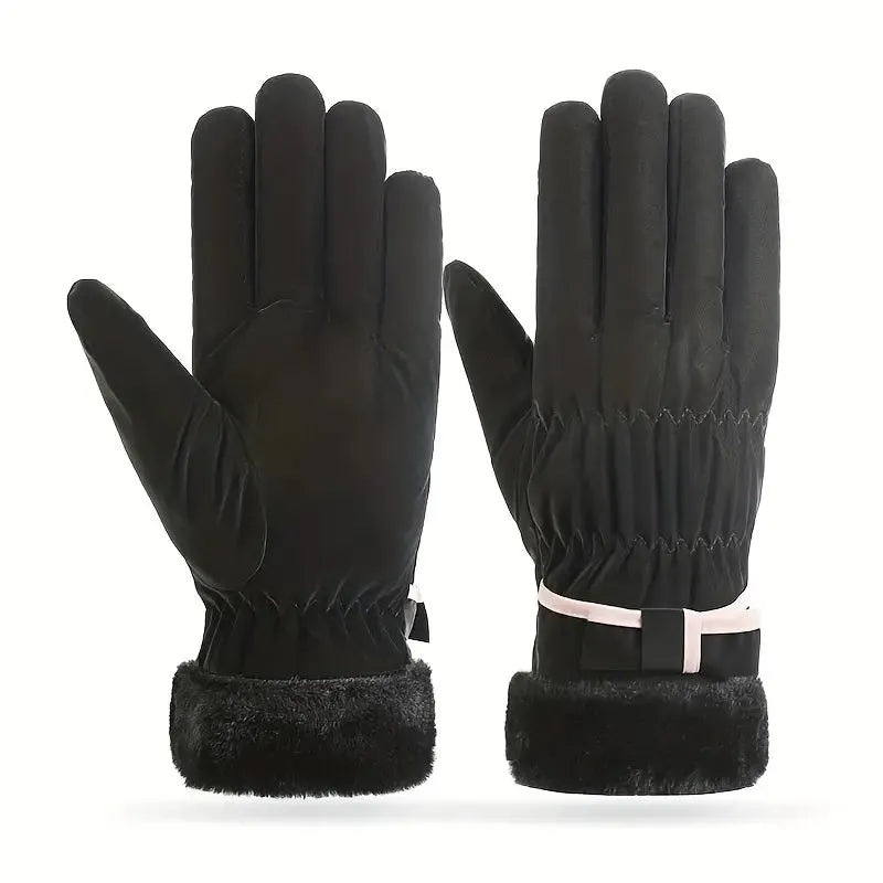Gants Hiver Douillets avec Nœud et Écran Tactile pour Femme