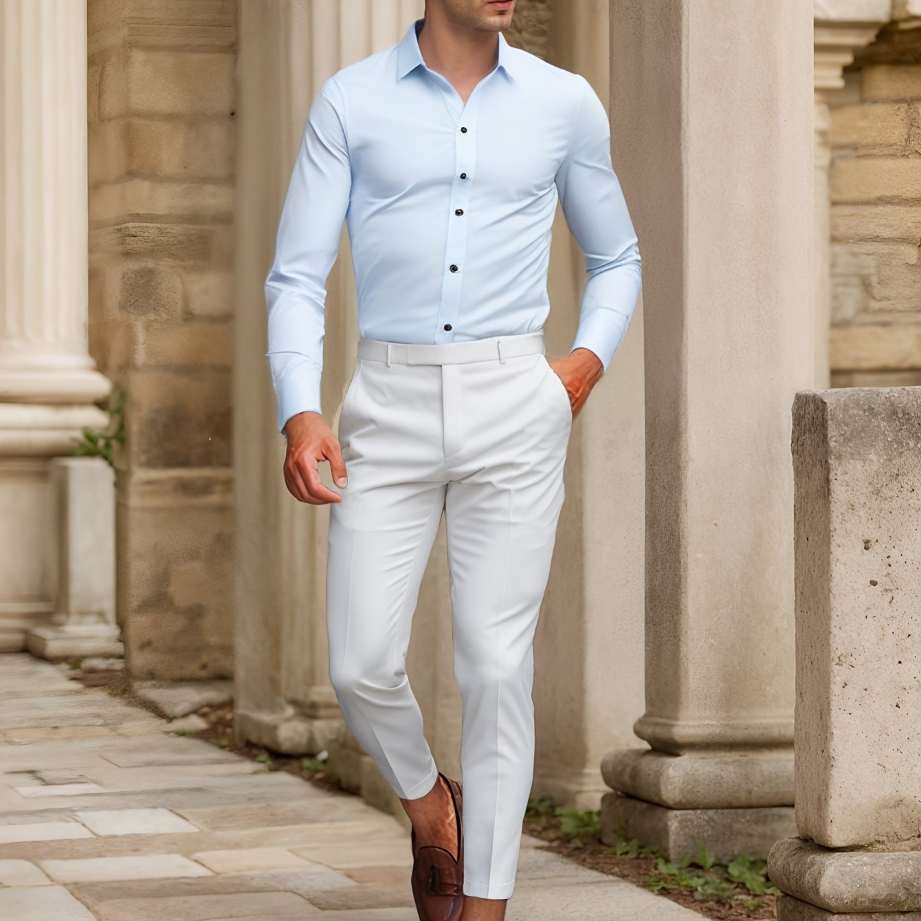Chemise Homme Marine Classique à Manches Longues