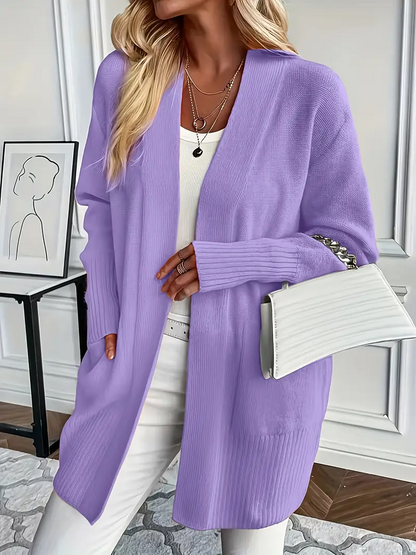 Gilet femme long en tricot camel élégant