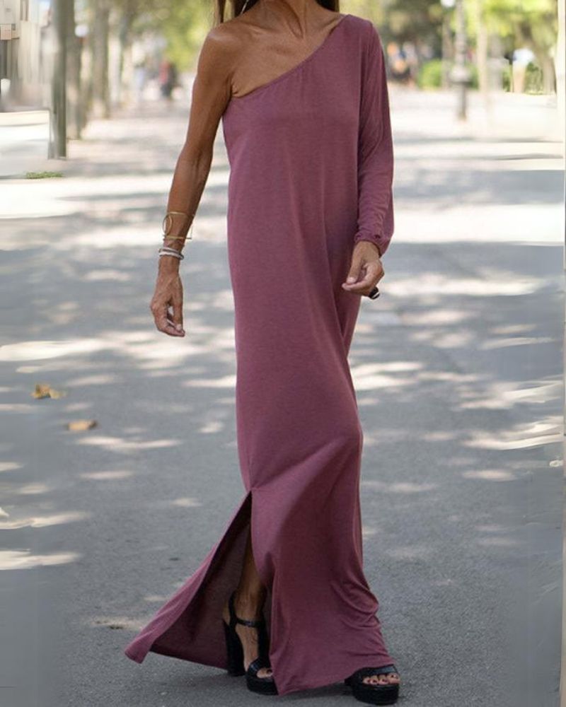 Robe Boho Chic Femme – Épaule Décalée & Tissu Doux Anti-Plis