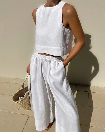 Tenue Élégante Femme en Lin - Ensemble Haut et Pantalon