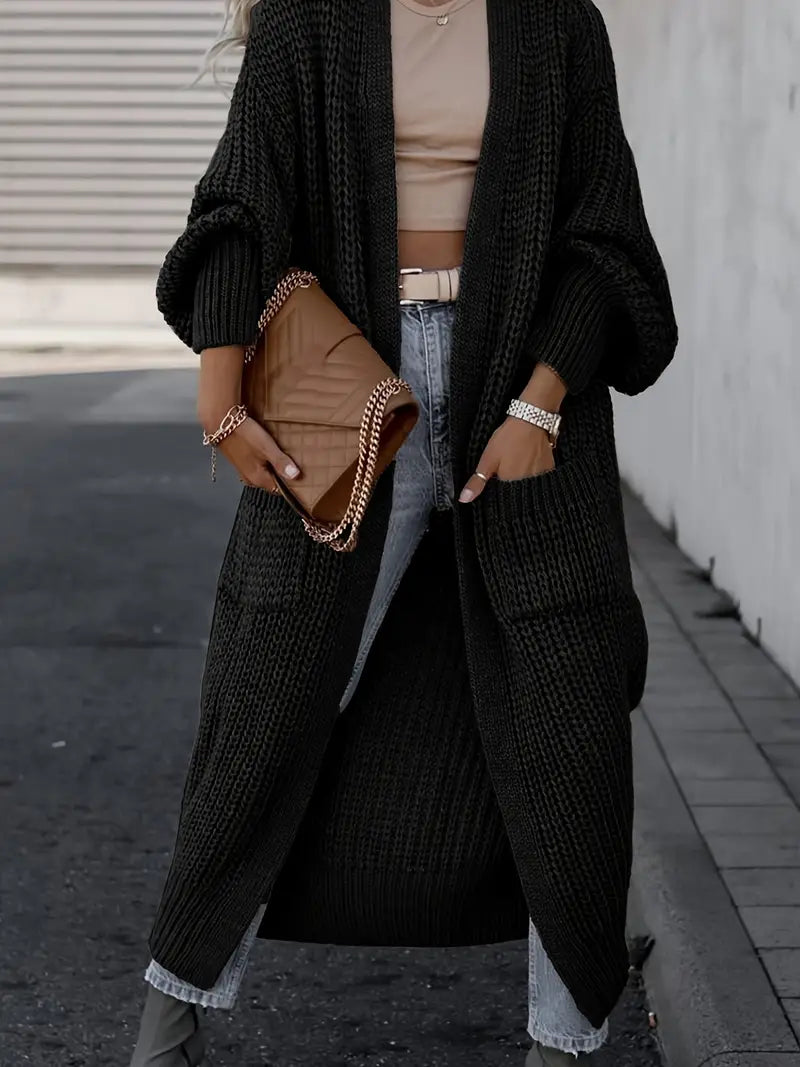 Cardigan Femmes Long Douillet avec Poches Hiver Chic