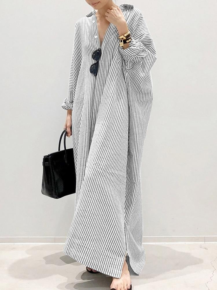 Robe Été à Rayures avec Manches Fluides pour Femme