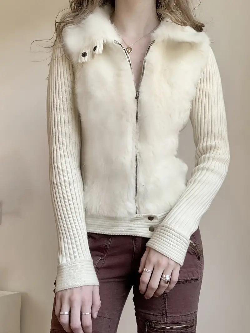 Gilet Élégant Col Fourrure Artificielle pour Femme Hiver