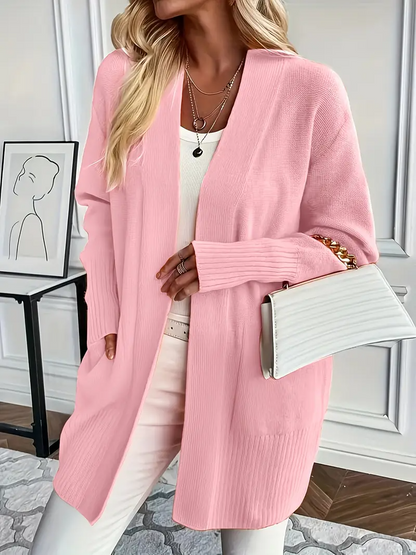 Gilet femme long en tricot camel élégant