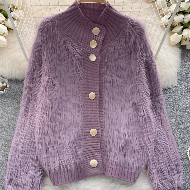Cardigan Douillet en Maille avec Col Rib et Fermeture Boutons