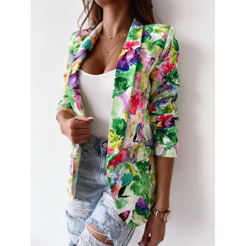 Blazer Chic Fleuri Décontracté pour Femme