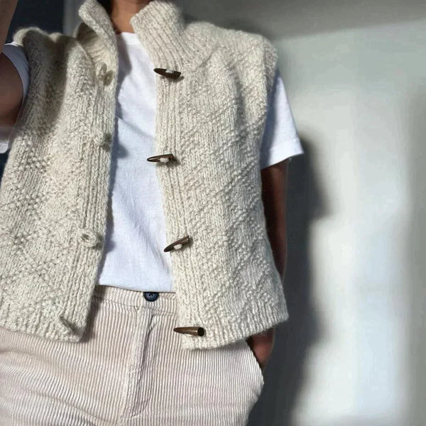 Gilet femme en laine douce avec boutons naturels - LuxeStyle