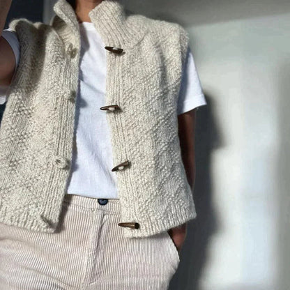 Gilet femme en laine douce avec boutons naturels - LuxeStyle