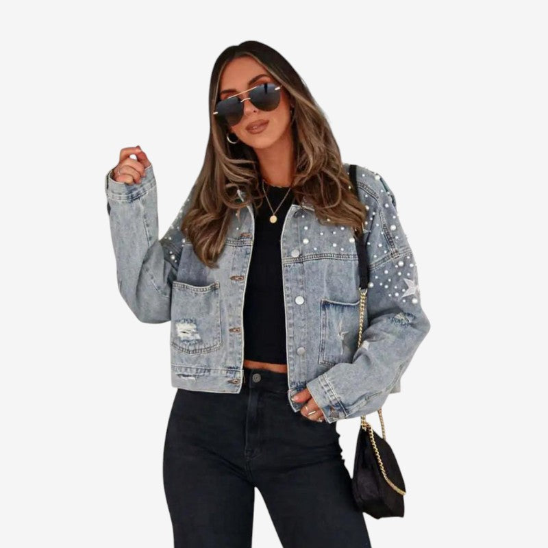 Veste Jean Élégante à Perles - LuxeStyle
